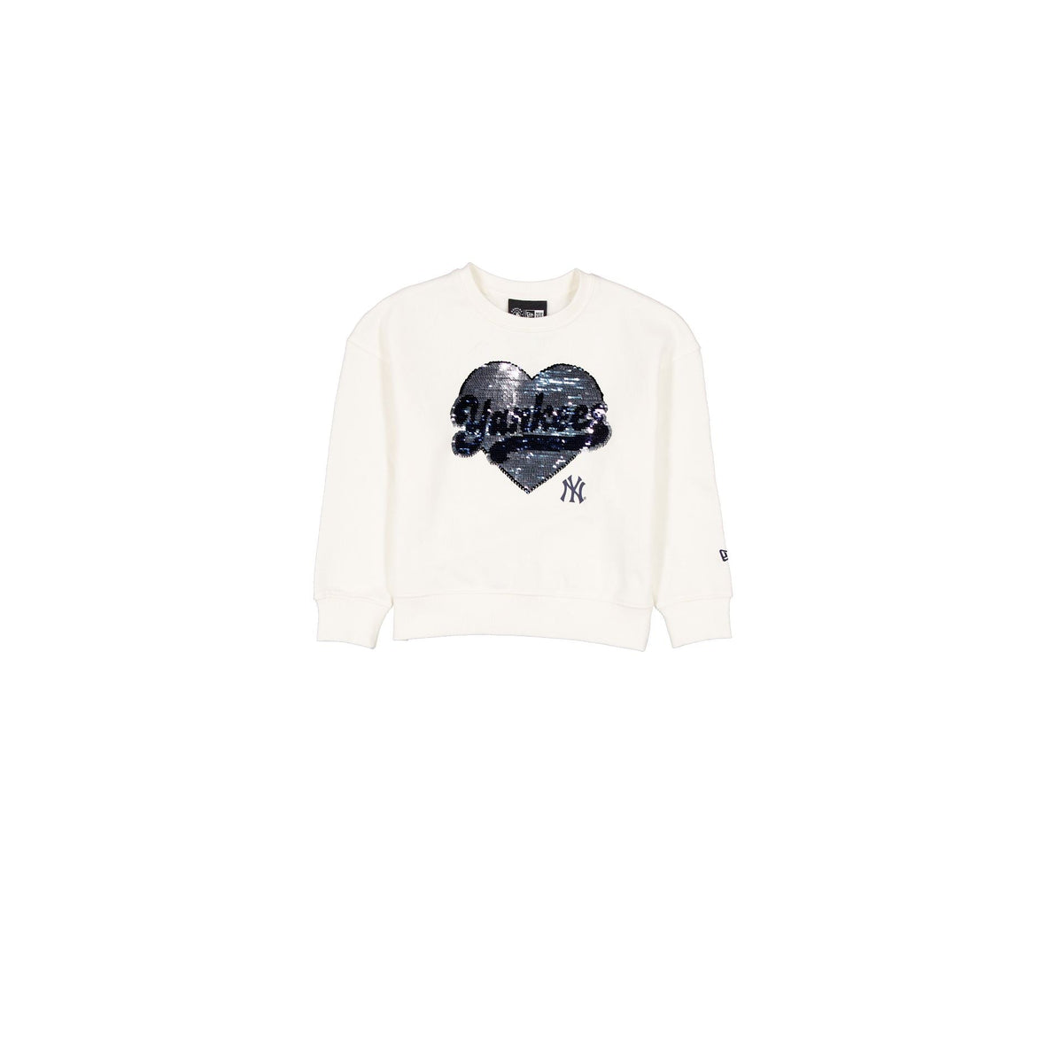 New York Yankees Girls Sequin Heart Chrome White Crewneck