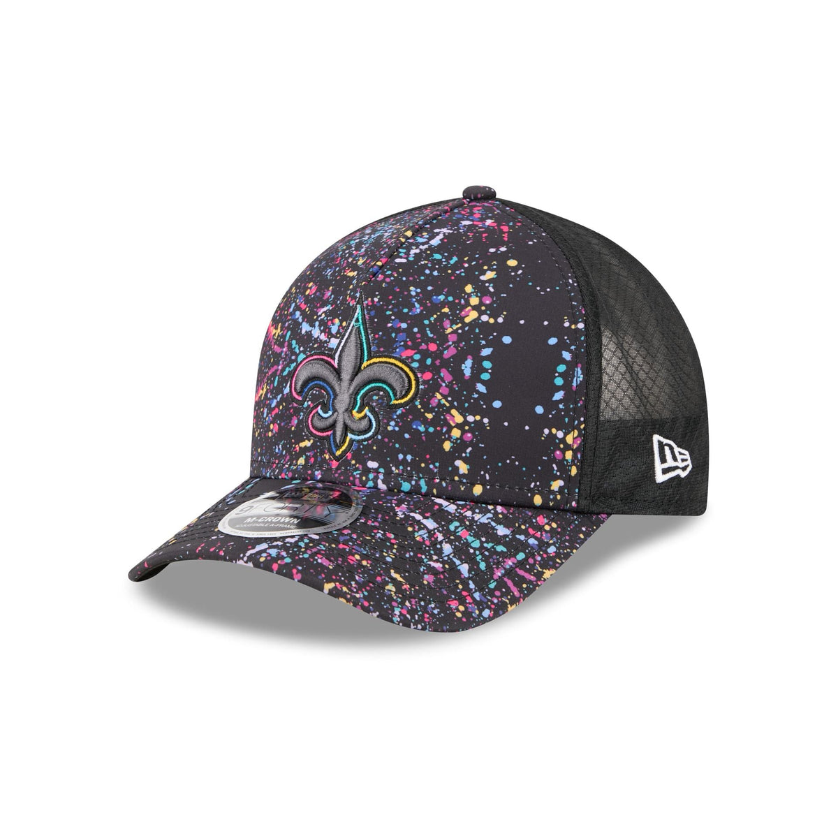 New Orleans Saints 2025 Crucial Catch 9FORTY M-Crown A-Frame Trucker Hat
