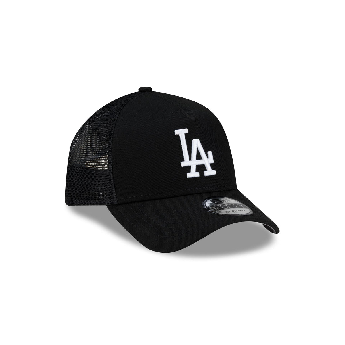 Los Angeles Dodgers Side Script Black 9FORTY A-Frame Trucker Hat